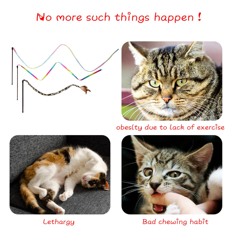 M JJYPET Cat Wand Toys, Interactive Kitten Toys for Indoor Cats,Colorful Cat Teaser Wand String for Cat Kitten Exercise-3PCS - BeesActive Australia