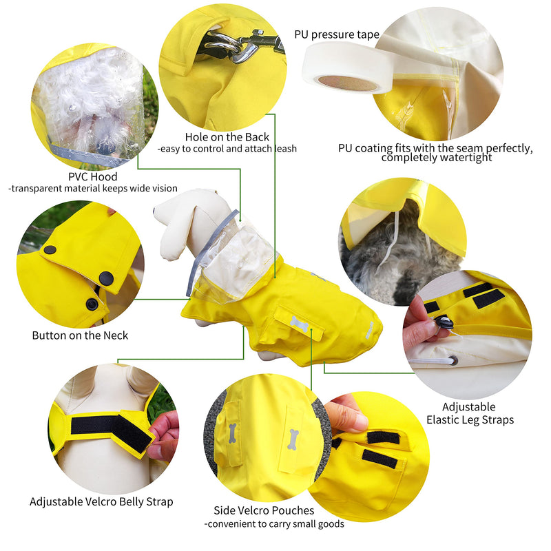 Waterproof Dog Raincoat, Adjustable Reflective Lightweight Pet Rain Clothes with Poncho Hood Yellow Large - BeesActive Australia