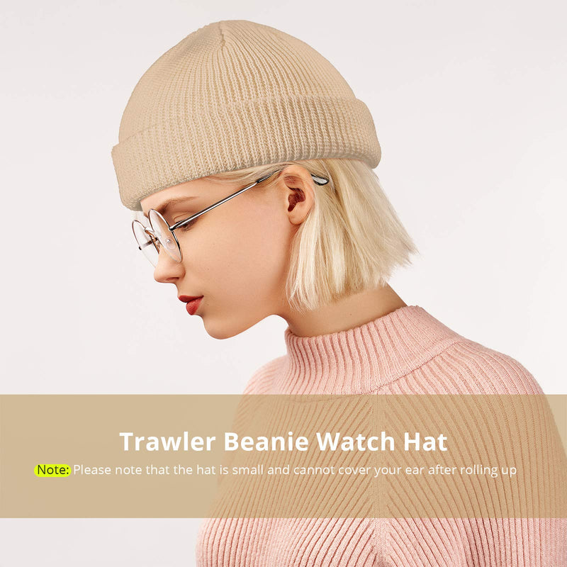 SATINIOR Trawler Beanie Watch Hat Roll-up Edge Skullcap Fisherman Beanie for Men Women Beige - BeesActive Australia