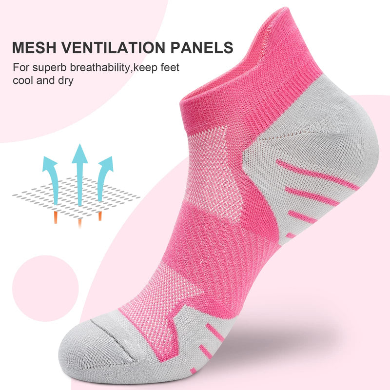 PAPLUS Womens Ankle Compression Running Socks 6 Pairs, Cushioned Low Cut Athletic Socks with Arch Support Black+white+blue+pink+orange+green Small-Medium - BeesActive Australia