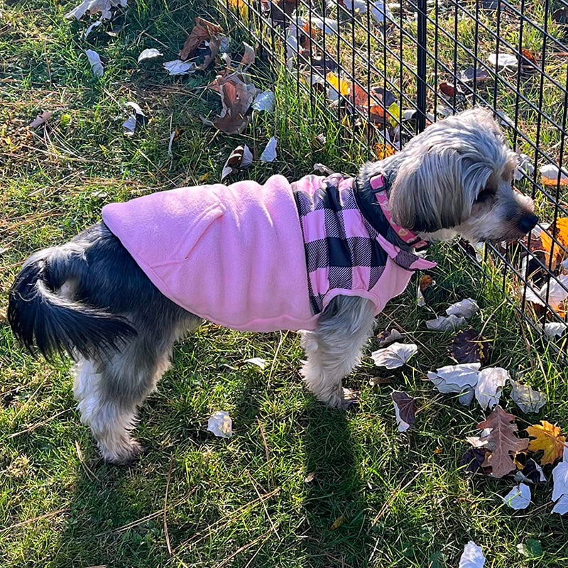 SCIROKKO Polar Fleece Dog Vest Winter Coat with Water-Proof Side - Reversible Pet Cold Weather Clothes - Plaid Jacket Cute Clothing for Puppy & Cats M-Ncek 12",Chest 17",Back 12.6" Pink - BeesActive Australia