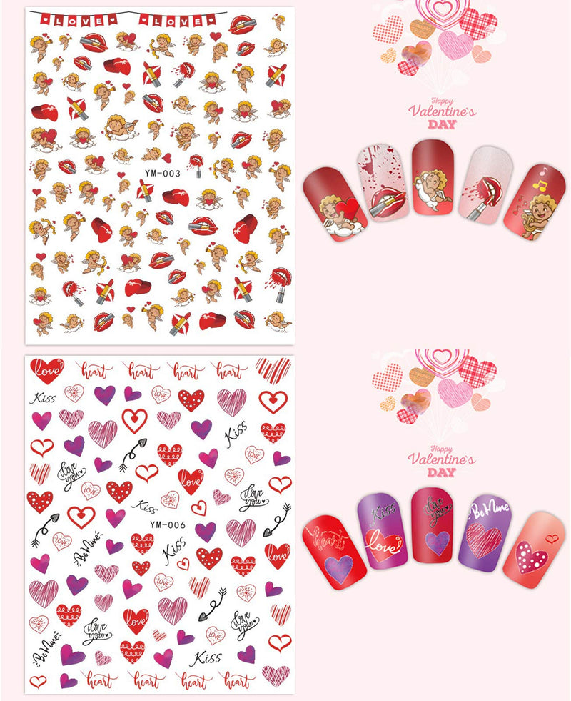 Valentines Day Nail Art Sticker Decal 3D Self-Adhesive Valentines Day Nail Decorations Sexy Red Lips Love Kiss Angel Baby Cupid Heart Valentine Nail Decorations (12 Sheets) - BeesActive Australia