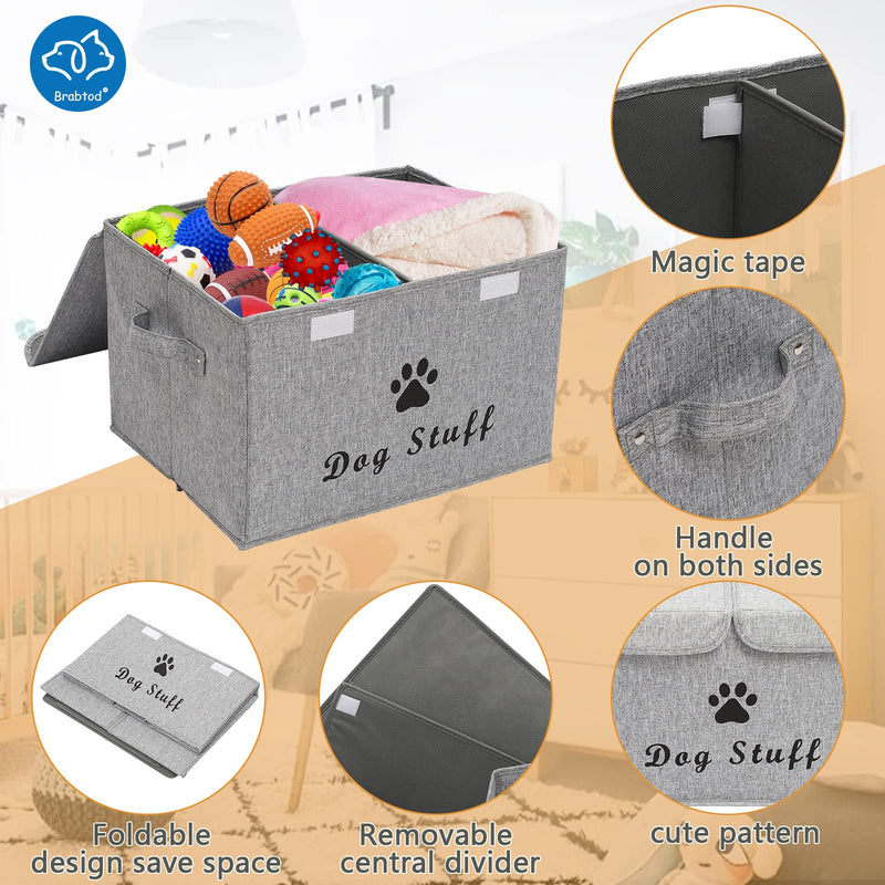 Brabtod Large Dog Toys Storage Box Canvas Storage Basket Bin Organizer with Lid - Collapsible Linen Bin Ideal for Organizing Dog Cat Toys and pet Stuff-PP Boad-17" x 12" x 10" 17" Lx 12" Wx 10" H Snow Gray - BeesActive Australia