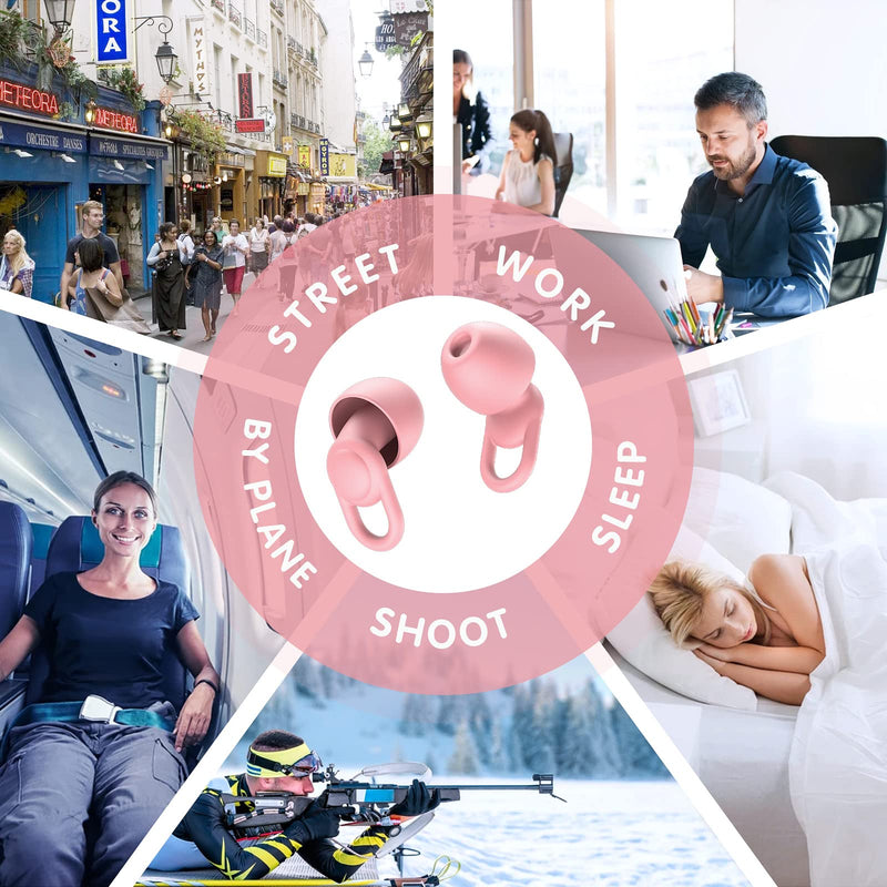 Silicone Ear Plugs for Noise Reduction - Reusable Soft Comfortable Earplugs for Sleeping,Noise Sensitivity & Flights -16 Ear Tips in XS/S/M/L, with 2 Travel Boxes - 33dB Noise Cancelling(Pink) Pink - BeesActive Australia