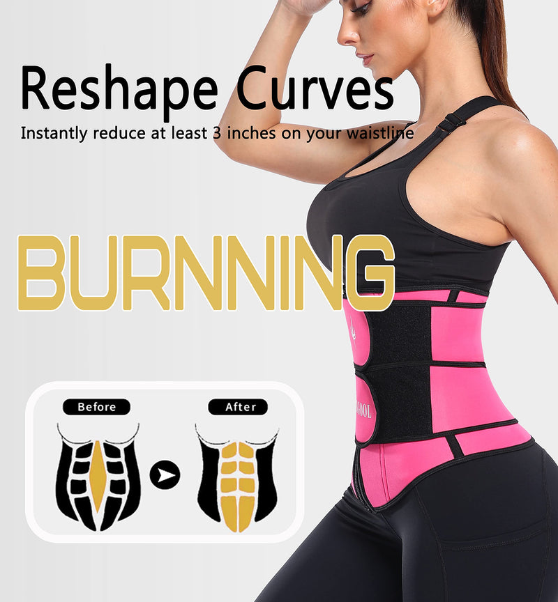 ANGOOL Neopren Waist Trainer for Women,Workout Plus Size Trimmer Belt Sauna Sweat Corset Cincher with Zipper Pink Small - BeesActive Australia