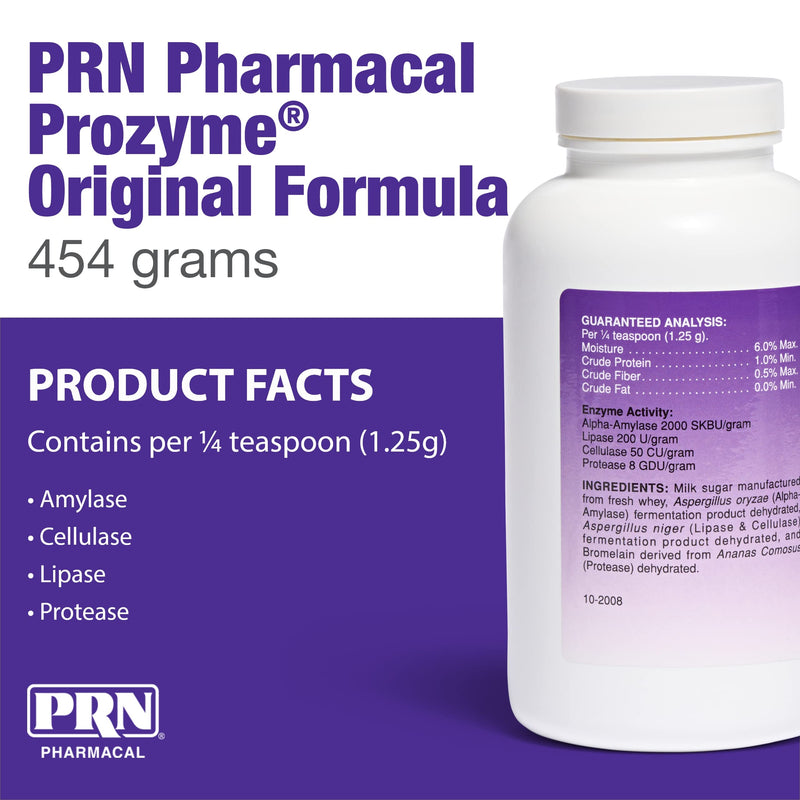 PRN Pharmacal ProZyme Original Formula Enzyme Replacement Supplement - Reinforces Animal's Digestive System, Supports Dog & Cat Food Breakdown - Promotes Pet's Digestive Health - 454 g, 1 lb Bottle - BeesActive Australia