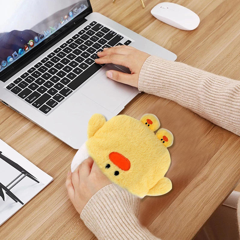 Hot Water Bottle 400ml Water Bag with Cute Fleece Cover for Cosy Nights Back Neck Waist Legs Bed Warm (Duck) Duck - BeesActive Australia