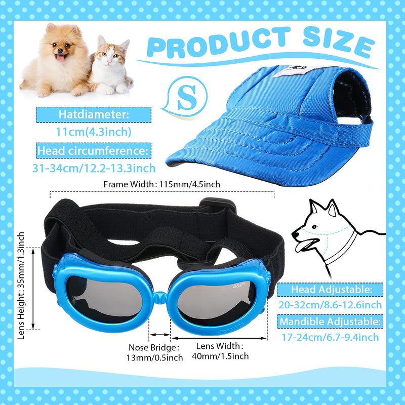 2 Pack Baseball Pet Cap 4.3 Inch Diameter Dog Hat Visor Sunbonnet Outfit with Ear Holes and Adjustable Chin Strap Dog Goggles Dog Eyewear with Adjustable Strap for Puppy Doggy Blue Camouflage - BeesActive Australia