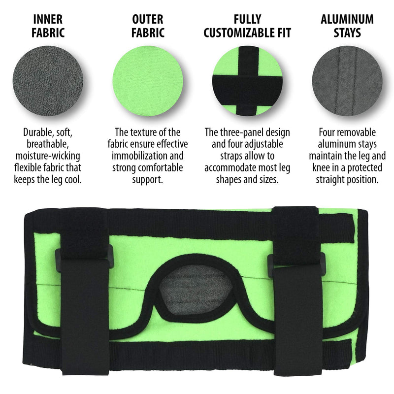 ORTONYX Kids Knee Immobilizer - Breathable and Lightweight - Straight Leg Support - Knee Splint - Height 10 " / ACJB2117GN-1 10 Inch (Pack of 1) Green - BeesActive Australia