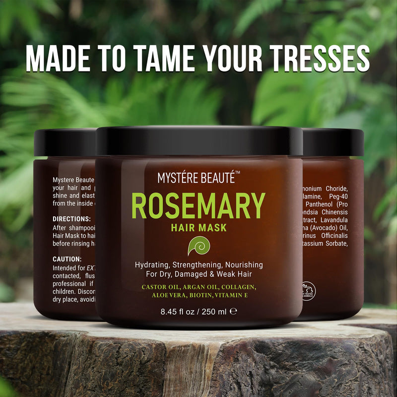 MYSTÉRE BEAUTÉ Rosemary Hair Mask for Dry Damaged Hair with Collagen, Biotin, Argan Oil- Strengthening Hair Masque for Split Ends, Hair Loss and Breakage- 8.45 fl oz - BeesActive Australia