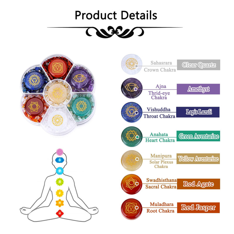 CrystalTears 7 Chakra Healing Crystal Stones Natural Reiki Healing Crystals Gemstones with Engraved Chakra Symbol Tumbled Polished Quartz Crystal Stone for Meditation Crystal Therapy Christmas Gift - BeesActive Australia