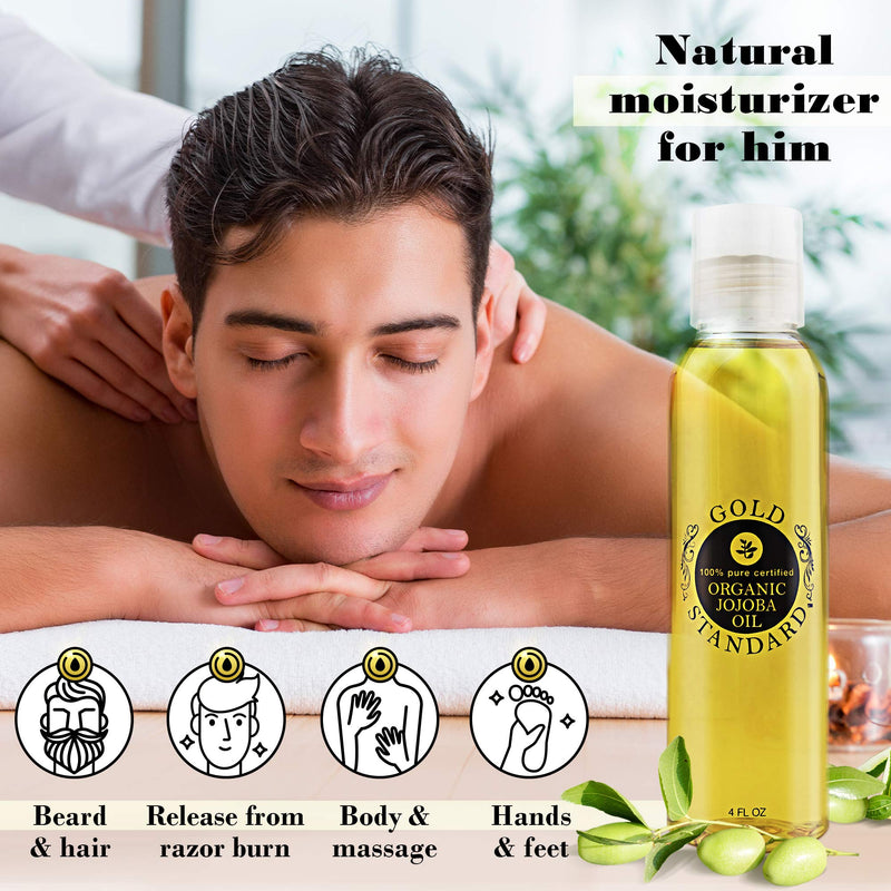 Organic Jojoba Oil 4 Ounce Pure Golden Cold Pressed Unrefined No Hexane Moisturizer for Face Skin Body Hair Nails Carrier Base Oil by Gold Standard - BeesActive Australia