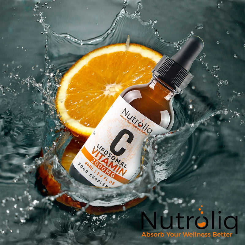 Nutroliq Liposomal Vitamin C Liquid Drops - Vegan Supplements for Men & Women's Health - Helps Boost Immune System - Quick-Absorbing, 2000mg Per Serving, Natural Orange Flavour - 60ml Glass Bottle - BeesActive Australia