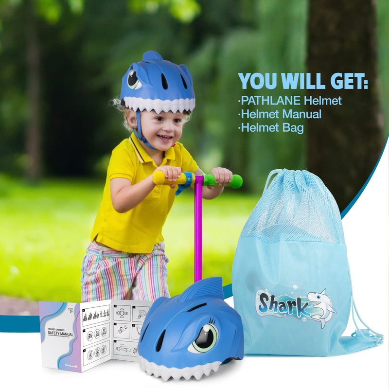 PATHLANE Kids Bike Helmet, 3D Shark Helmet, Toddler Helmet for Boys and Girls 3-8 Years, Adjustable Lightweight Children's Helmet for Bicycle, Scooter, Skateboard blue - BeesActive Australia