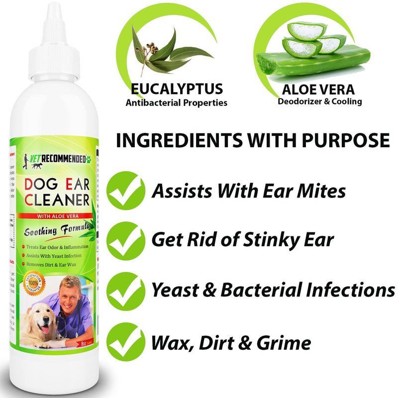 Vet Recommended Dog Ear Cleanser with Natural Aloe Vera for Dog Ear Infection (8oz/240ml). Perfect Dog Ear Cleaner for Yeast Infection - Made in USA - BeesActive Australia