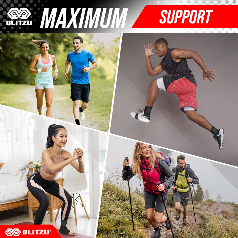 BLITZU Ankle Brace With Adjustable Compression Support Strap for Achilles Tendonitis, Joint Pain Relief. Ankle Wrap for Women & Men. Sprained Ankle & Protectors Sleeve Heel Pain, Foot Arch Black M Medium - BeesActive Australia