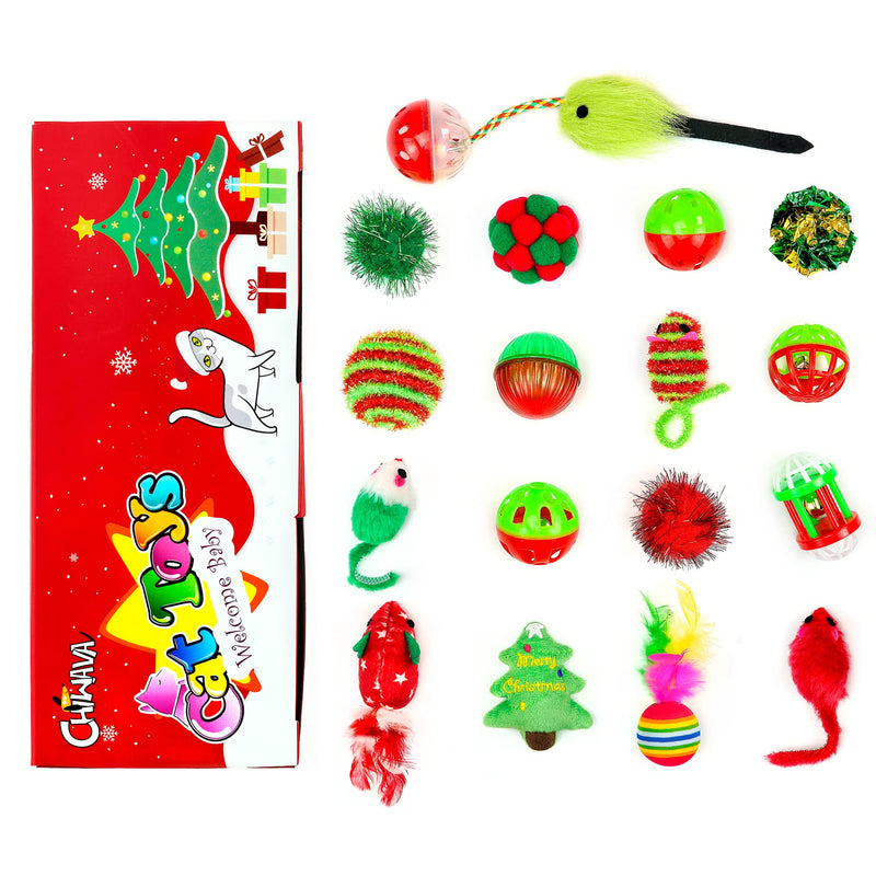 Chiwava 17 Pack Christmas Cat Toy Gifts Bag Set Assorted Toys Variety Pack Kitten Interactive Play - BeesActive Australia
