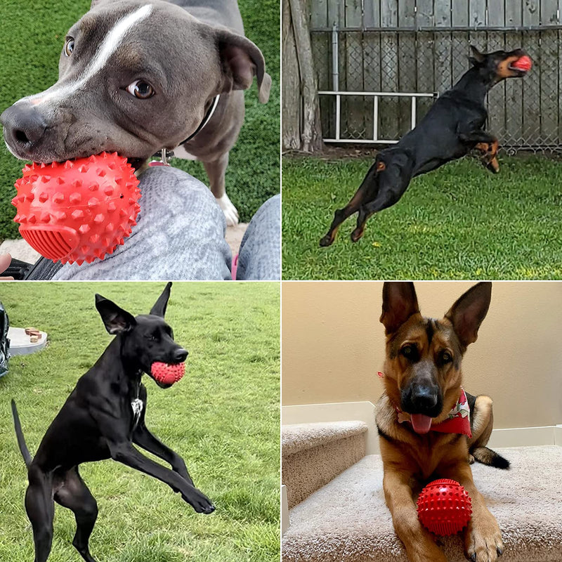 PETIZER Squeaky Dog Ball Toy for Aggressive Chewers ,4 Inches Indestructible Durable Big Dogs Chew Spiky Ball, Floatable Rubber Pet Toys for Medium &Large Breeds Red - BeesActive Australia