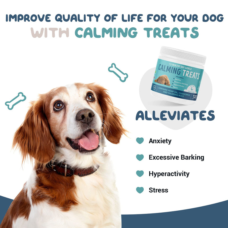 Healthy Dog World Calming Treats for Dogs - All-Natural Soothing Chews with Valerian Root, Chamomile, Passion Flower - Aids with Thunder, Fireworks, Chewing & Barking (Duck,120ct) - BeesActive Australia