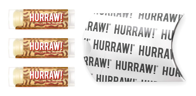 Hurraw! Vata (Almond, Cardamom, Rose) Lip Balm, 3 Pack: Organic, Certified Vegan, Cruelty and Gluten Free. Non-GMO, 100% Natural Ingredients. Bee, Shea, Soy and Palm Free. Made in USA - BeesActive Australia