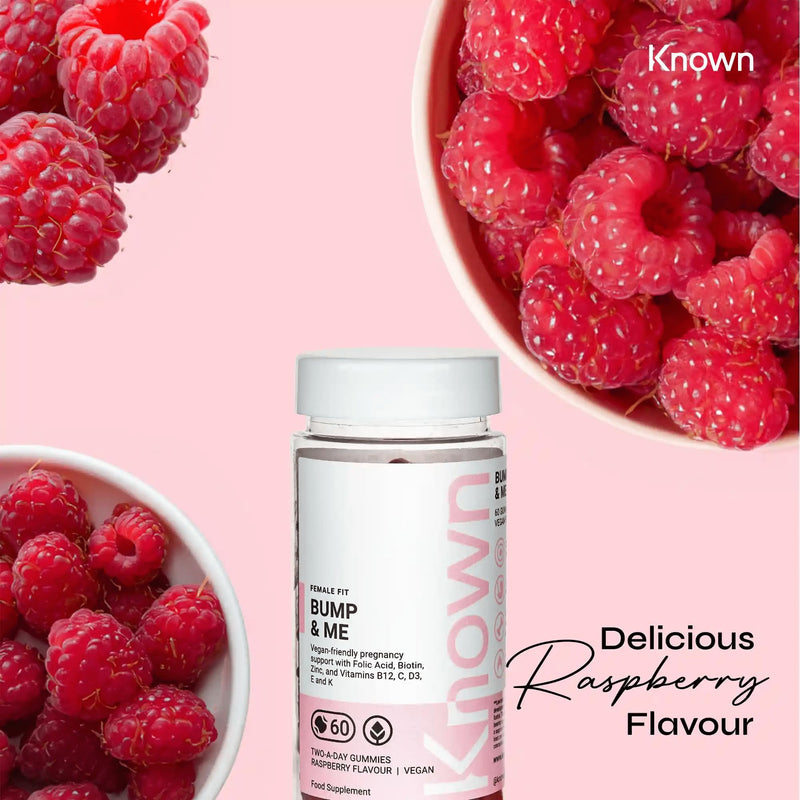 Vegan Bump and Me Folic Acid Pregnancy Vitamin Gummies for Women by Known Nutrition | 60 Two-a-Day Gummies (One Month�s Supply) | Prenatal & Postnatal Support | Raspberry Flavoured Gummies� (1) 1 - BeesActive Australia