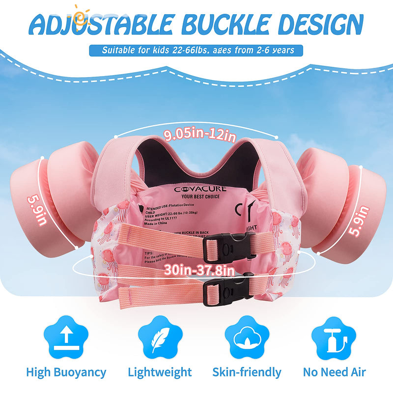 COVACURE Toddler Swim Vest - Puddle Jumper for Girls and Boys 22-66lbs, Toddler Floaties for Child Learn Swiming Training, Infant Safety Swim Aid Jacket for 2-8 Years Old Pink(Jellyfish) - BeesActive Australia