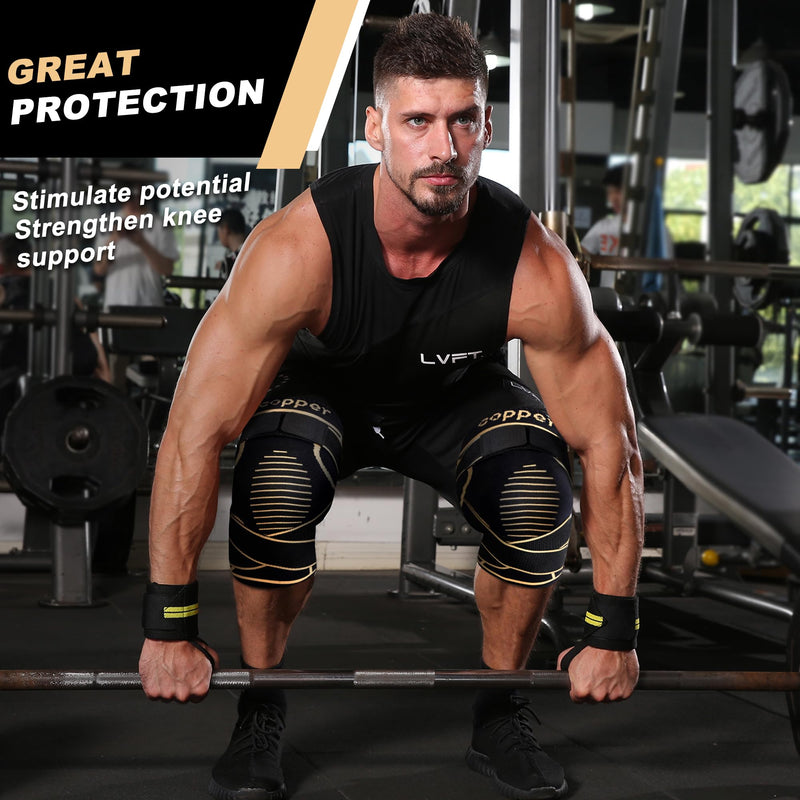 JHVW Copper Knee Braces with Strap for Knee Pain(2 pack)- Knee Compression Sleeve Support for Men & Women,Arthritis,Working Out Medium - BeesActive Australia