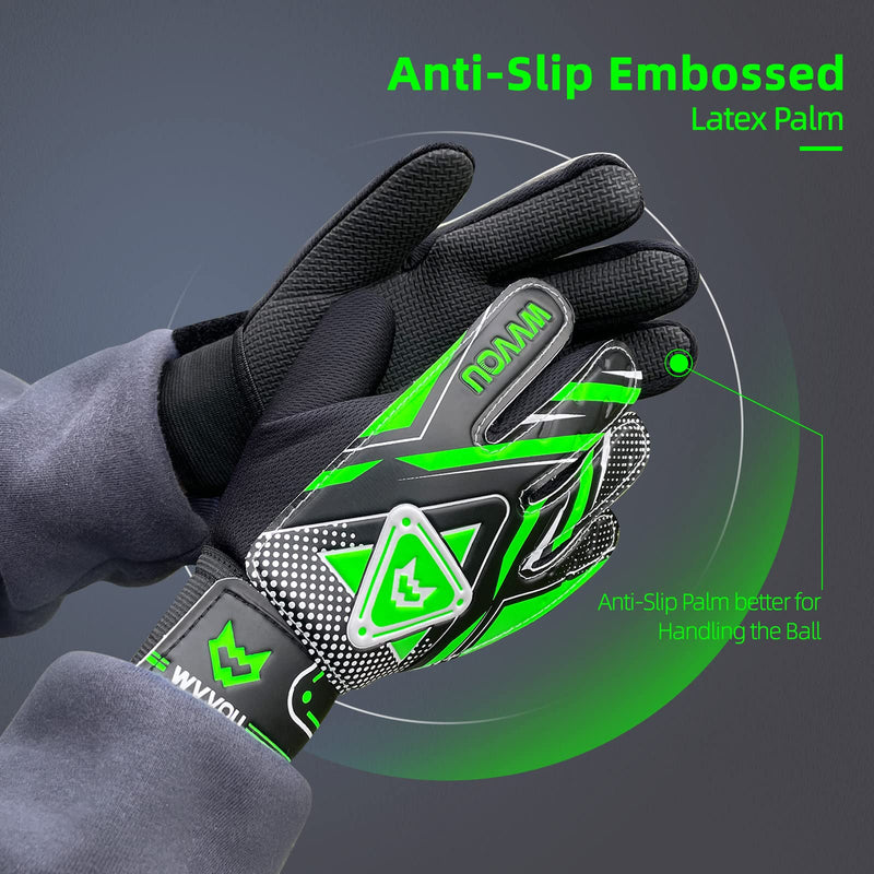 WVVOU Goalkeeper Gloves for Kids Youth, Soccer Goalie Gloves with Double Protection, Anti-Slip Soccer Gloves, Super Grip 6 Green - BeesActive Australia