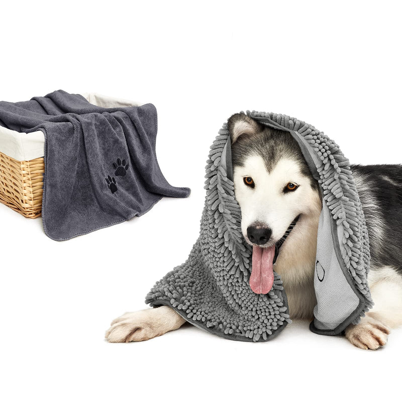HOMEIDEAS 2 Pack Dog Towels Set-Chenille Shammy Towel and Microfiber Dog Towels for Drying Dogs, Super Absorbent Dog Bath Towel with Hand Pockets, Soft Pet Drying Towel for Dogs, Cats, and Other Pets - BeesActive Australia