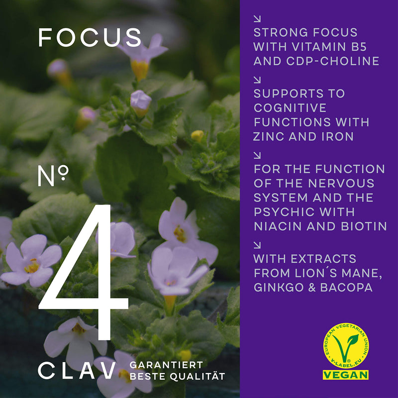 N�4 Focus - Nootropics Brain Supplement - with Lions Mane, Ginseng and Ginkgo Biloba, Bacopa Monnieri, CDP Choline, Vitamin B Complex - Cognitive Enhancer for Concentration & Memory - 60 Capsules - BeesActive Australia