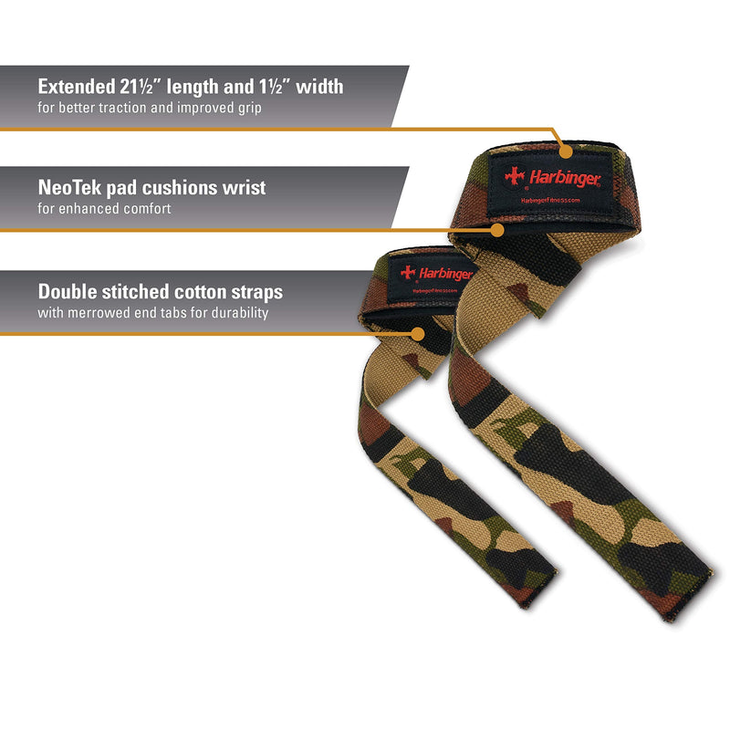 Harbinger Padded Cotton Lifting Straps with NeoTek Cushioned Wrist (Pair) Camo - BeesActive Australia