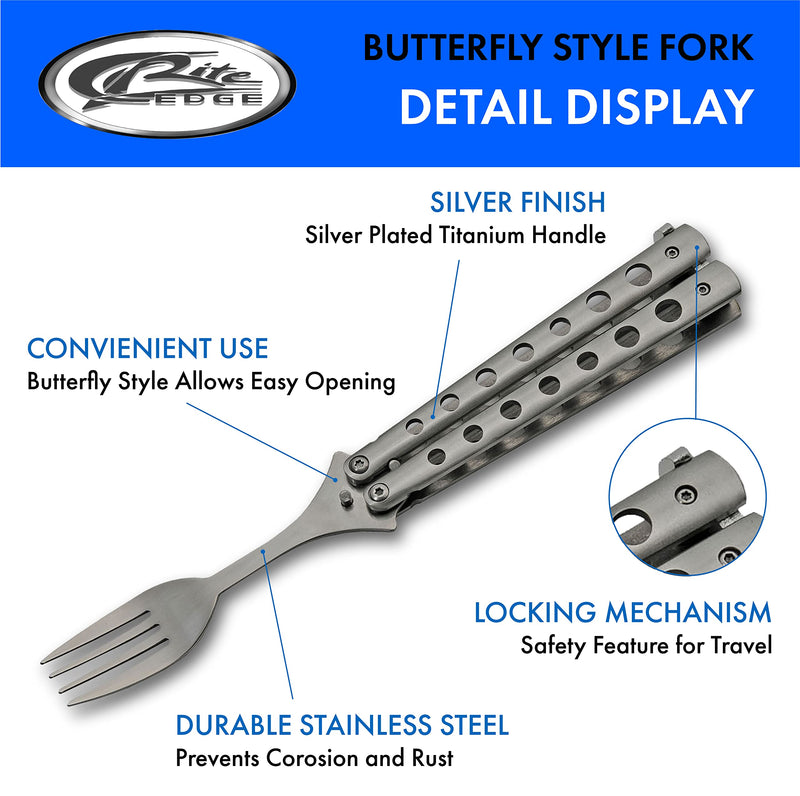 SZCO Supplies 9” Silver Finished Butterfly-Open Style Travel/Camping Fork (211520-SL) - BeesActive Australia