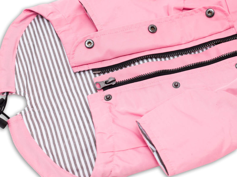 Ellie Dog Wear Zip Up Dog Raincoat Pink with Reflective Buttons, Pockets, Water Resistant, Adjustable Drawstring, Removable Hoodie - Size XS to XXL Available - Stylish Premium Dog Raincoats - BeesActive Australia