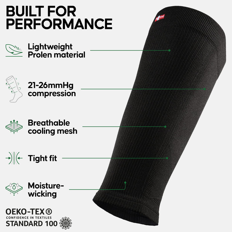DANISH ENDURANCE Graduated Calf Compression Sleeves 21-26 mmHG for Men & Women Solid Black L - BeesActive Australia