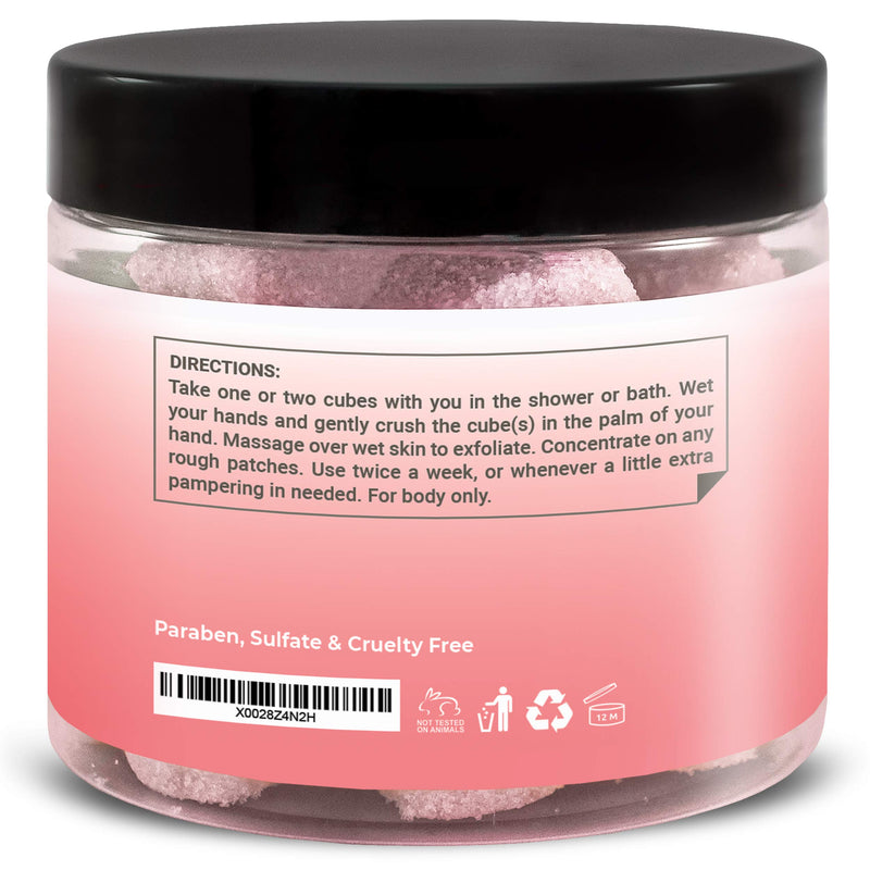 Body Scrub Exfoliator - 12oz FRENCH ROSE Sugar scrub cubes w/Mango Butter & Shea butter- Ultra Hydrating & Moisturizing - All Natural & Organic for all body exfoliation- For hands, arms, legs & foot - BeesActive Australia