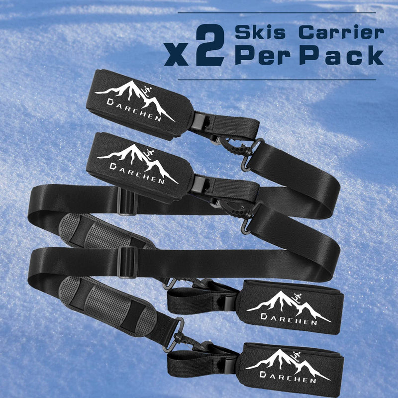 DARCHEN Ski Strap and Pole Carrier 2 Pack - Skiing Accessory for Easy Transportation of Your Ski Gear - Feel Comfortable Walking to and from The Mountain - Adjustable Size 2 Pack - Balck + Black - BeesActive Australia