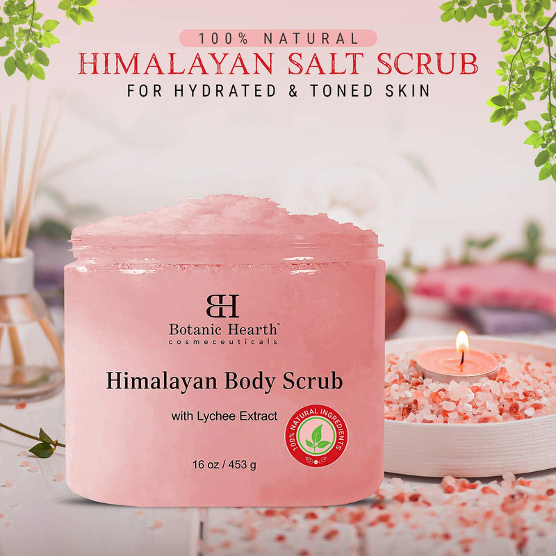 Botanic Hearth Himalayan Salt Body Scrub with Lychee Oil - Natural Exfoliating Salt Scrub for Body and Face, Cellulite, Deep Cleansing Hydrate and Moisturize Skin 16oz - BeesActive Australia