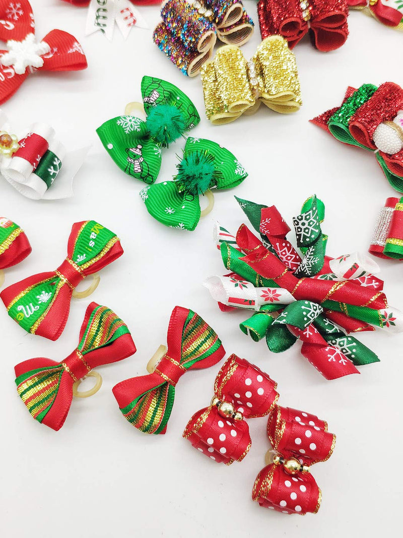 Hixixi 30pcs Dog Puppy Cat Mix Christmas Shiny Rhinestone Hair Bows Rubber Bands Pet Xmas Grooming Accessories (30PCS) - BeesActive Australia