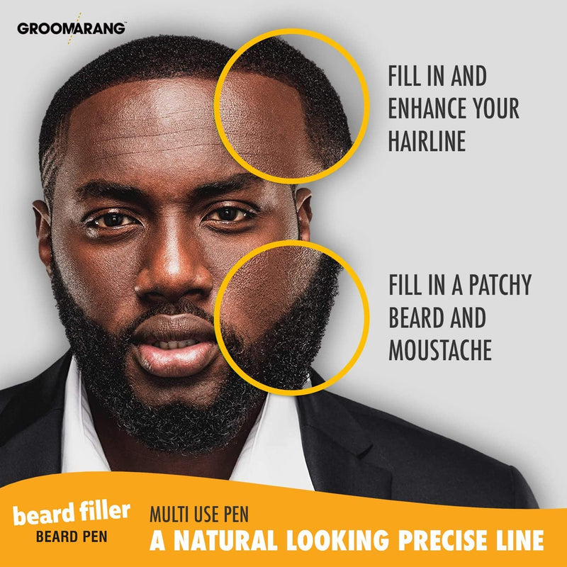 Beard Pen GROOMARANG® Beard Pencil Filler for Men - Natural Enhancer to Fill, Shape and Define - Black or Brown PLUS Beard Shaping Comb (Black) - BeesActive Australia