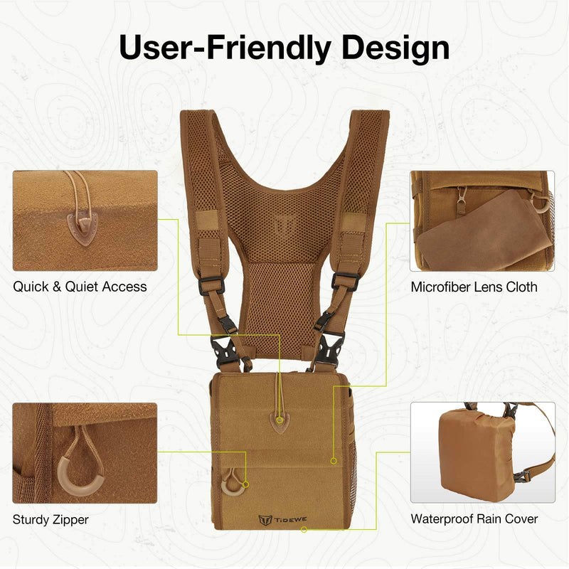 TIDEWE Bino Harness with Rangefinder Pouch & Rain Cover, Durable Lightweight Portable Binocular Pack for Hunting, Hiking Standard Size Brown - BeesActive Australia