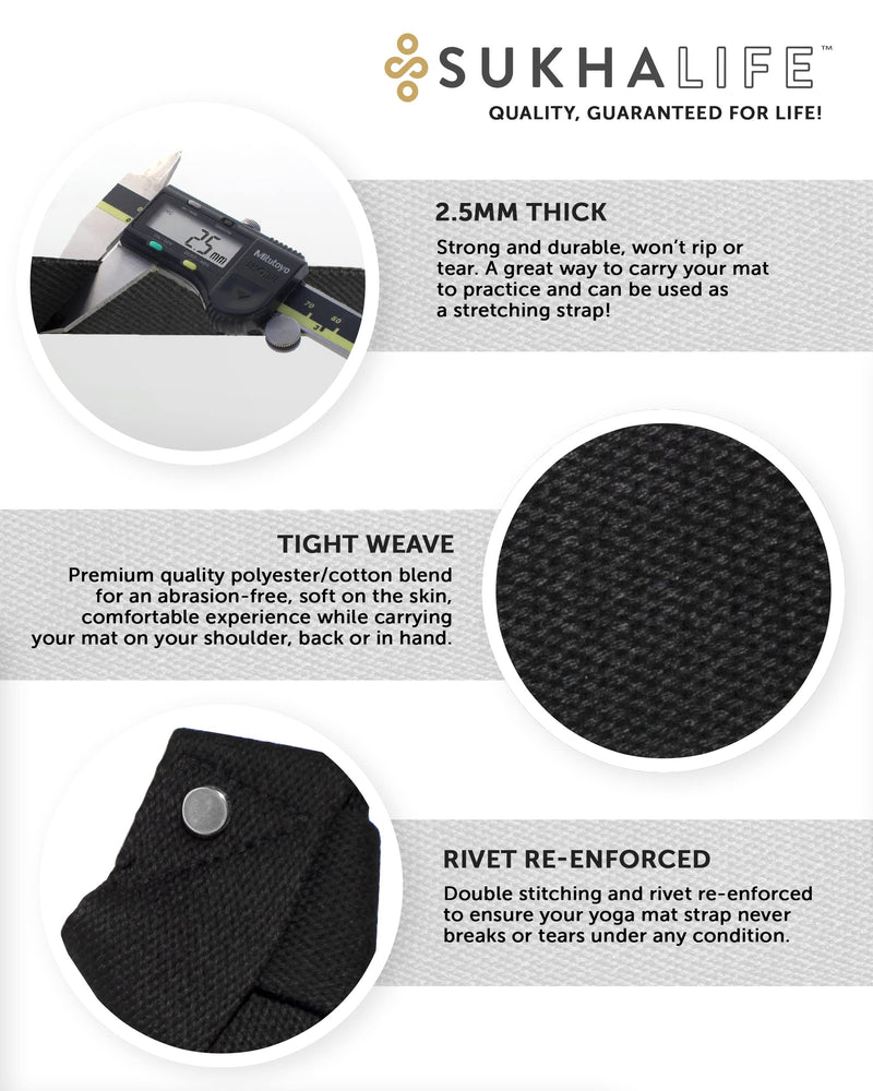SukhaMat - Yoga Mat Carry Strap, Extra-Durable and Comfortable | Multi-Purpose Strap/Carrier for Your Yoga Mat, Pilates or Exercise Mat Black - BeesActive Australia