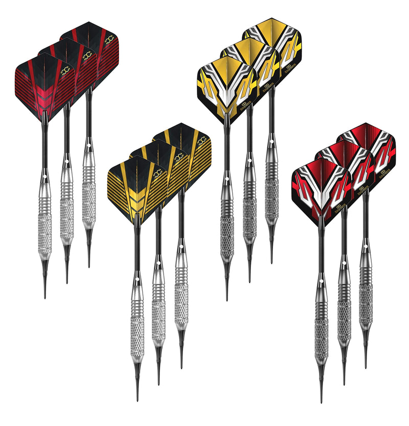 CC-Exquisite Professional - Plastic TIP Darts Set -12 X 18g Steel Barrels Soft TIP Darts for Electronic Dartboard- 100 Extra Tips, 12 Aluminum SHAFTS 35/48mm, 20 Flights, Extra O' Rings + CASE - BeesActive Australia