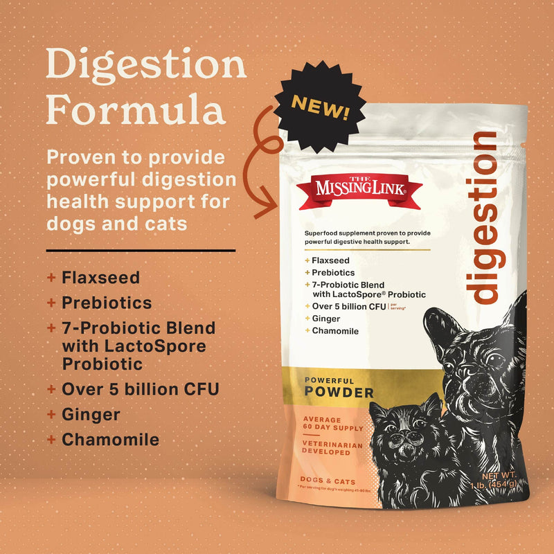 The Missing Link Digestion Supplement Powder for Dogs & Cats - Fiber, 7-Probiotic Blend + Chicory Root Prebiotic, Ginger, Chamomile - Supports Daily Digestive & Bowel Health - 1lb - BeesActive Australia