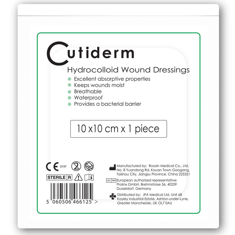 Pack of 10 Cutiderm Sterile Hydrocolloid Adhesive Wound Dressing 10cm x 10cm - Suitable for cuts, Scratches, grazes, Superficial and Partial Thickness Burns, Pressure sores, and venous Leg ulcers 10 cm x 10 cm (Pack of 10) - BeesActive Australia