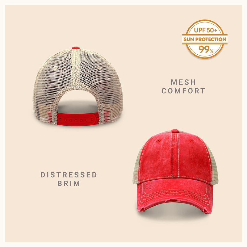 CHOK.LIDS Everyday Premium Washed Trucker Hat Unstructured Vintage Distressed Pigment Dyed Cap Adjustable Outdoor Headwear Vintage Red - BeesActive Australia