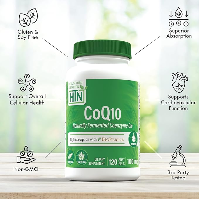 Health Thru Nutrition Coq10 with Bioperine 100Mg High Absorption No GMO No Soy, 100% Natural Coenzyme Q-10 120 Softgels - BeesActive Australia