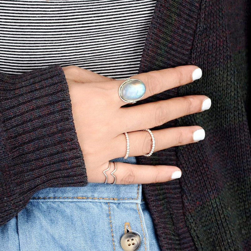 Boho-Magic Sterling Silver Moonstone Ring for Women Oval Gemstone Boho jewelry 7 - BeesActive Australia