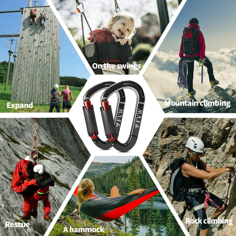 FVW Heavy Duty Climbing Carabiners, 25KN Auto Locking Rock Climbing Carabiners Clips for Hammocks, Swing, Locking Dog Leash and Harness, Camping, Hiking & Utility Black*3 - BeesActive Australia
