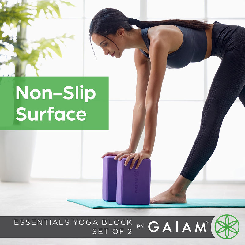 Gaiam Essentials Yoga Block (Set Of 2) – Supportive, Soft Non-Slip Foam Surface For Yoga, Pilates, Meditation Deep Purple - BeesActive Australia