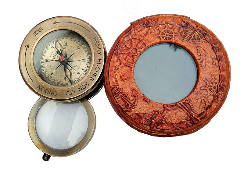 SIFAAT WORLD Military Metal Hiking Compass with Circle Leather Case, Professional Boy Scout Compass Kids and Field Compass for Map Reading - BeesActive Australia